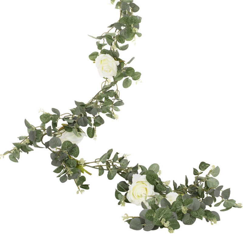 Decoratieve Eucalyptus slinger met witte rozen productfoto