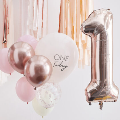 Ballonnenmix 'One today' - 1 jaar - Roze/Roségoud