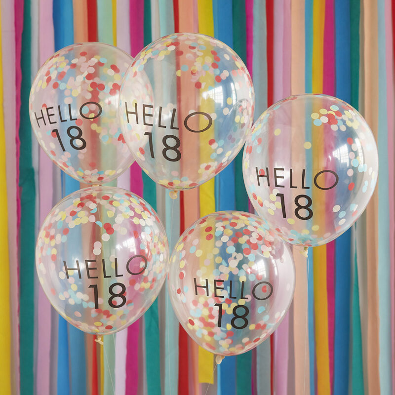 Confettiballonnen regenboog 'Hello 18' (5st)