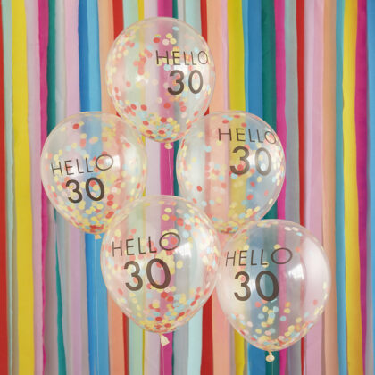 Confettiballonnen regenboog 'Hello 30' (5st)