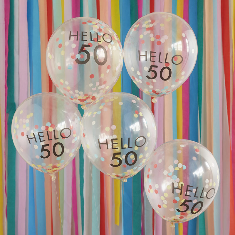 Confettiballonnen regenboog 'Hello 50' (5st)