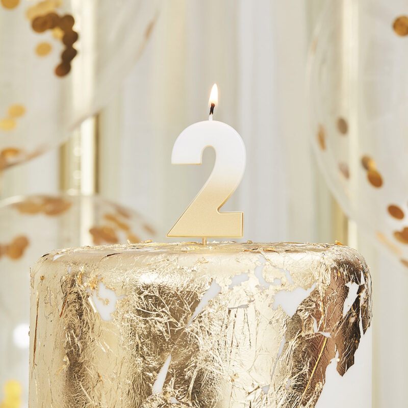 Verjaardagskaars taart cijfer 2 - Goud & Ombre