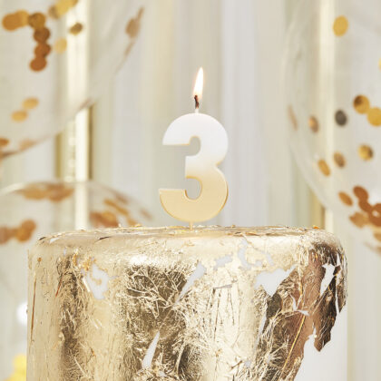Verjaardagskaars taart cijfer 3 - Goud & Ombre