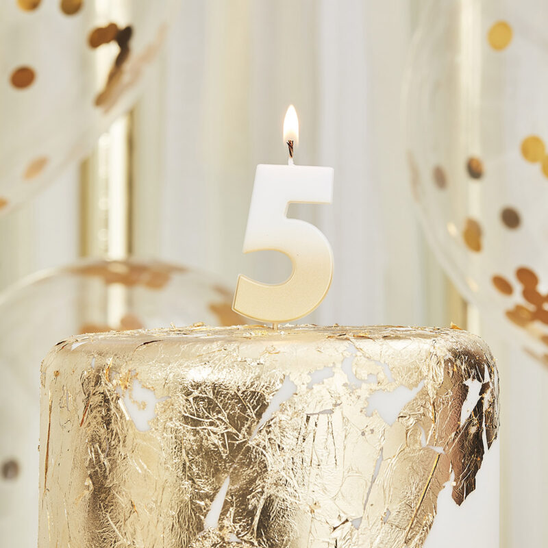 Verjaardagskaars taart cijfer 5 - Goud & Ombre