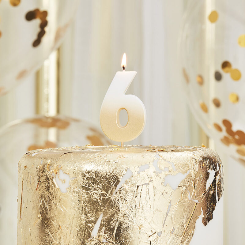 Verjaardagskaars taart cijfer 6 - Goud & Ombre