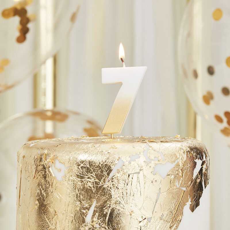 Verjaardagskaars taart cijfer 7 - Goud & Ombre