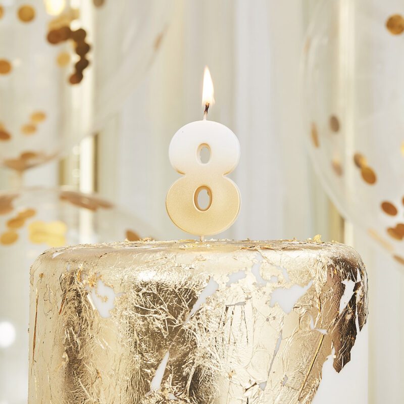 Verjaardagskaars taart cijfer 8 - Goud & Ombre