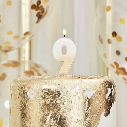 Verjaardagskaars taart cijfer 9 - Goud & Ombre