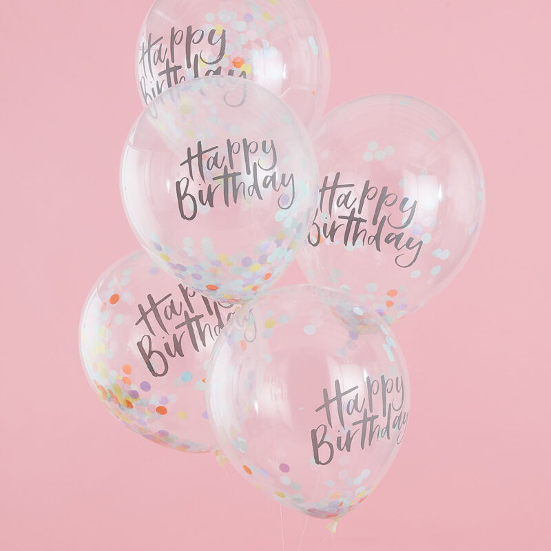 Confettiballonnen pastel 'Happy Birthday'