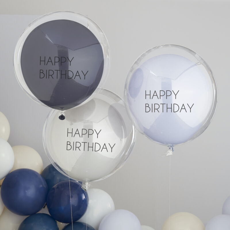 Ballonnenmix blauw/grijs Happy Birthday
